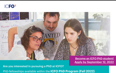Apply now: 2 PhD-fellowship positions within the ICFO PhD Program (Fall 2022)